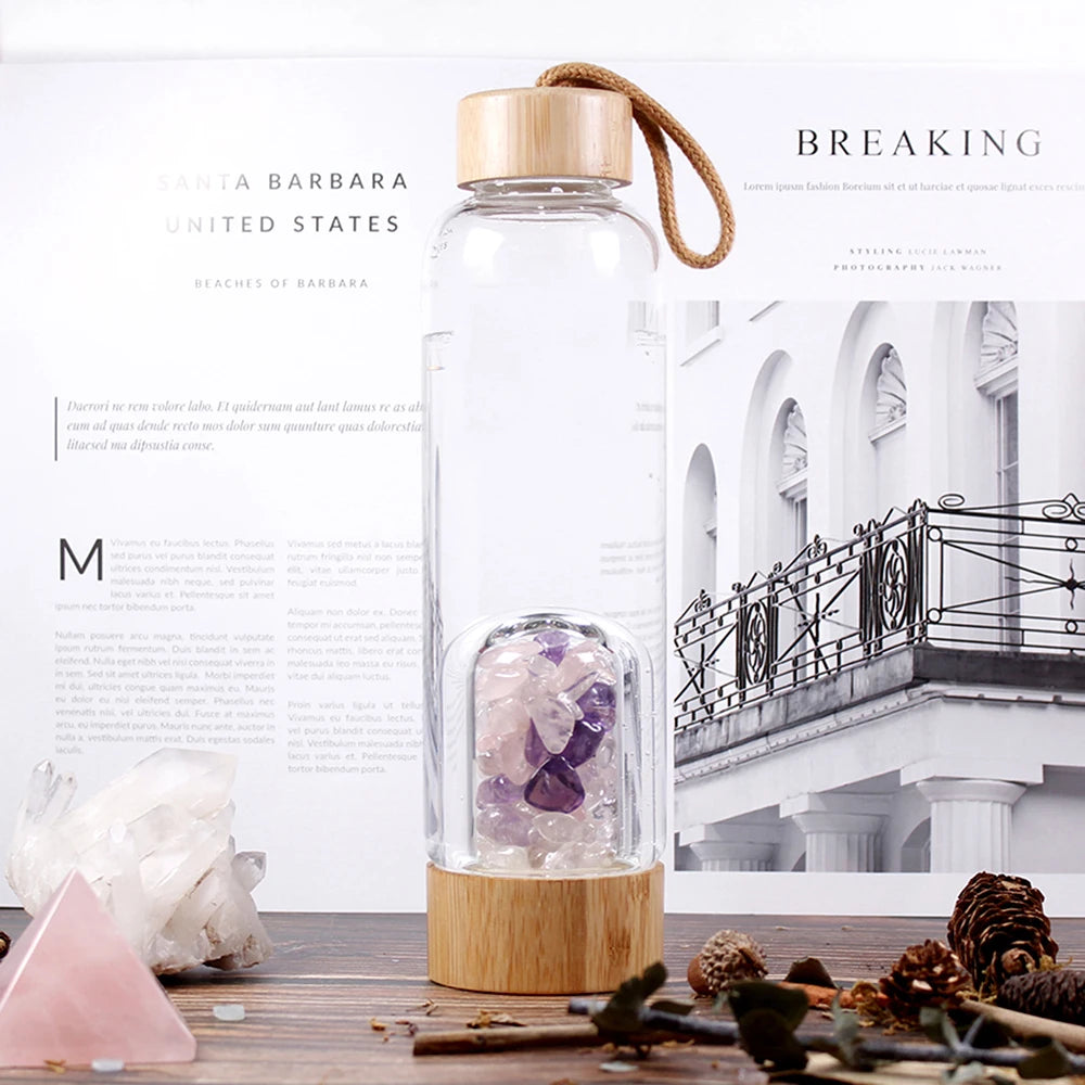 Healing Crystal Water Bottle – Rose Quartz & Amethyst