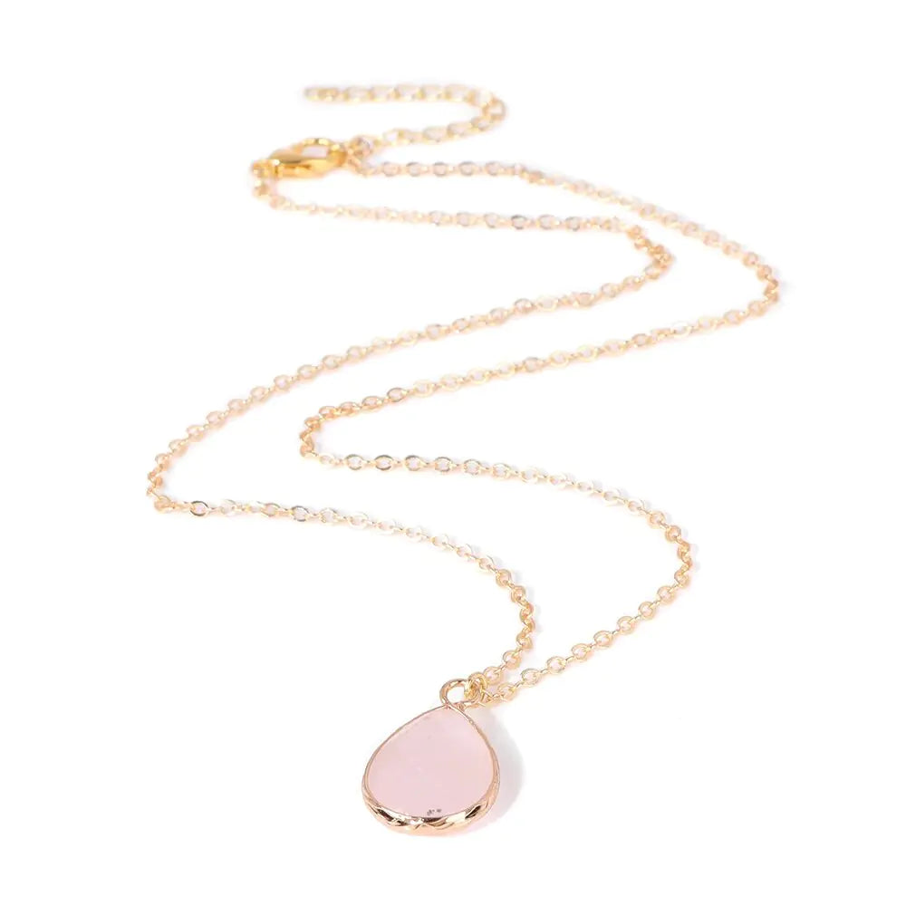 Rose Quartz Necklace – 18K Gold-Plated Natural Stone Pendant