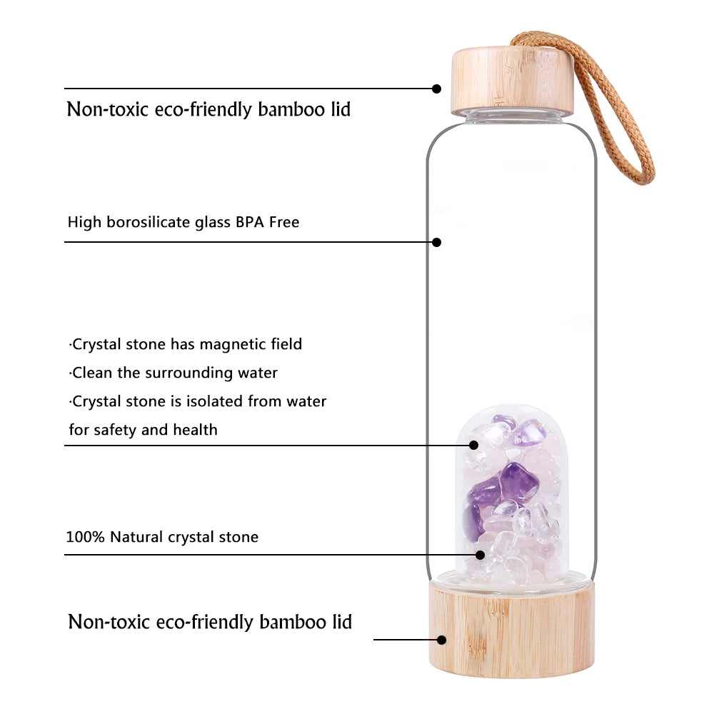 Healing Crystal Water Bottle – Rose Quartz & Amethyst