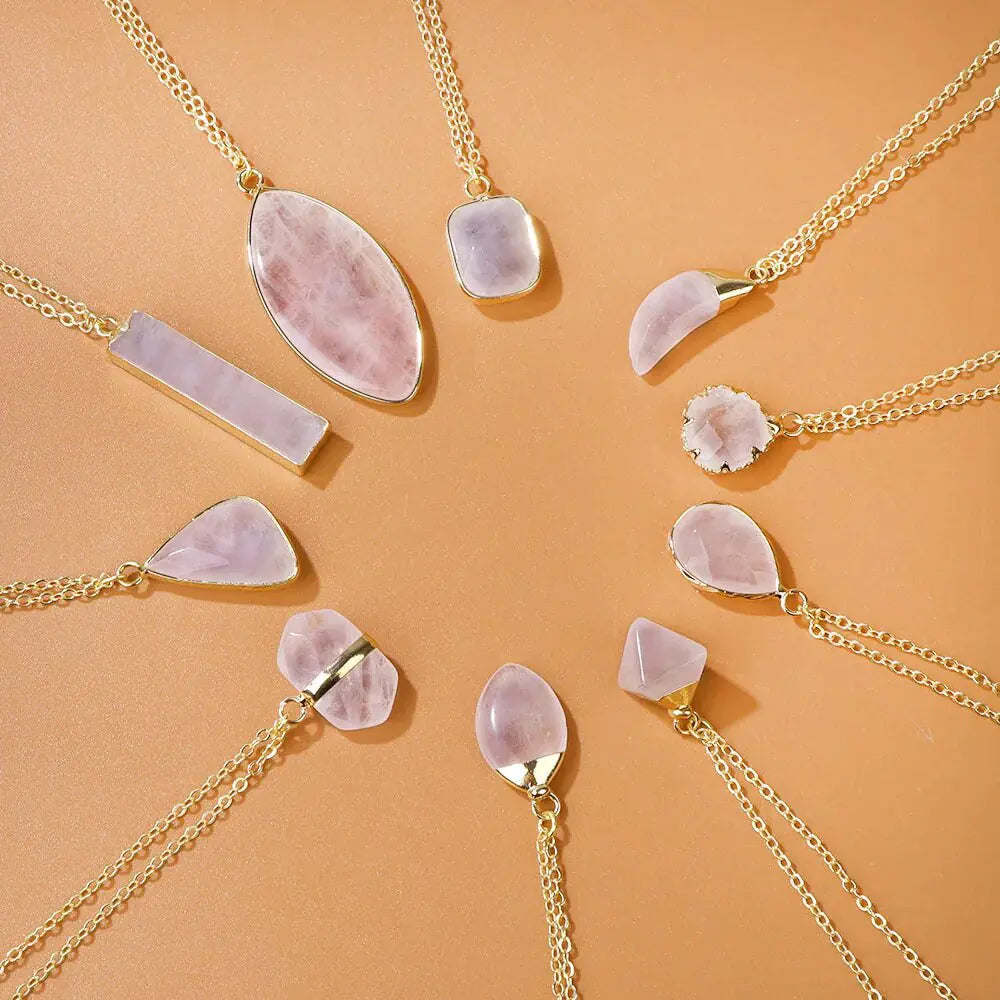 Rose Quartz Necklace – 18K Gold-Plated Natural Stone Pendant