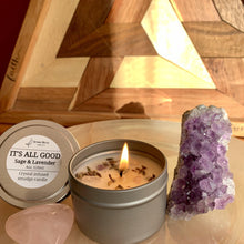 Load image into Gallery viewer, IT&#39;S ALL GOOD- CRYSTAL INFUSED SMUDGE CANDLE - GreenEnvyCosmetics 
