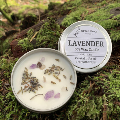LAVENDER- CRYSTAL INFUSED AROMATHERAPY CANDLE - GreenEnvyCosmetics 